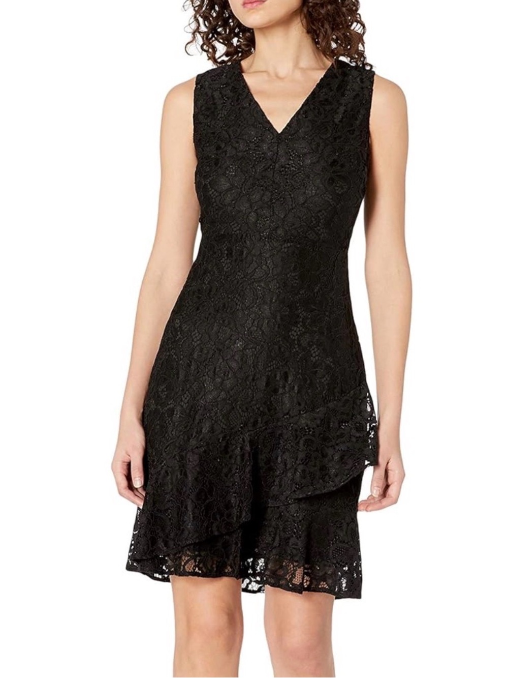 Soprano Lace Ruffle Mini Dress sz M Black Sleeveless V-Neck Tiered‎ party dress